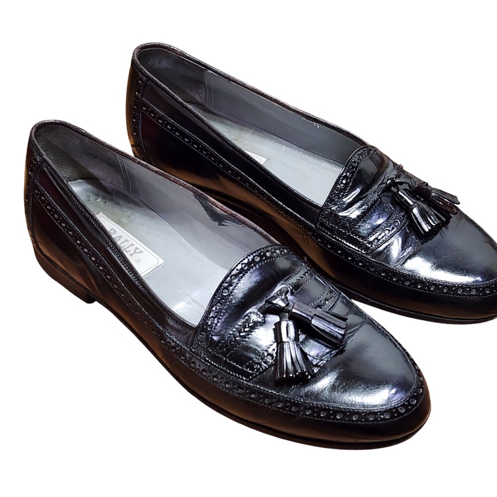 Bally Dress Shoes Mens Size 9 D Black Leather Tassel Loafer Brogue Italy